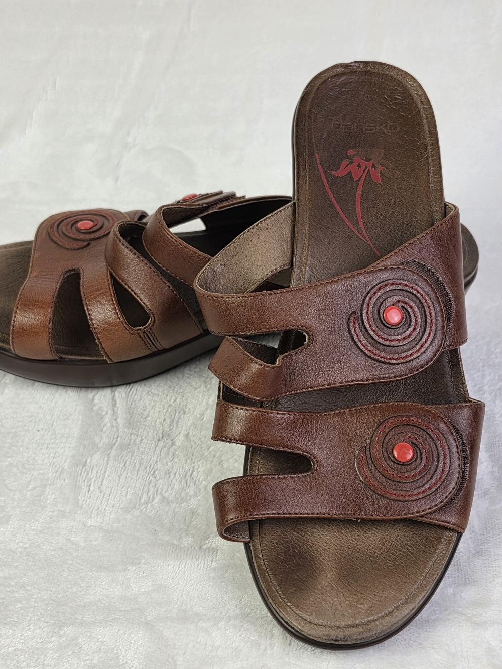 Dansko Dixie Sandals Womens 41 Brown Leather Slip On Wedge Hook &‎ Loop Slides